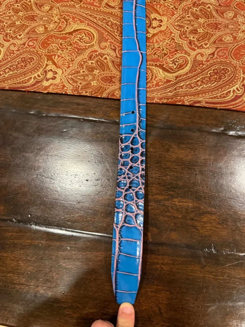 Johnnie-O Men's Size 32 Red/Navy Crocco Leather Belt MSRP $128